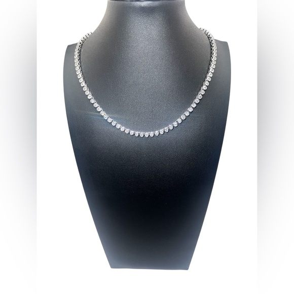 New white Gold Plated Bezel CZ Tennis Necklace | 16.5” Sparkly Choker - Picture 6 of 7